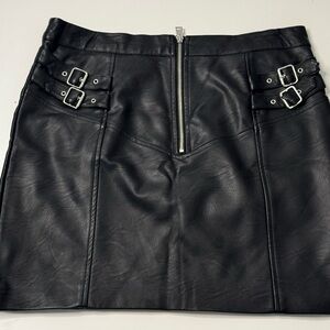 Topshop Black Leather Mini Skirt with Buckle Detail